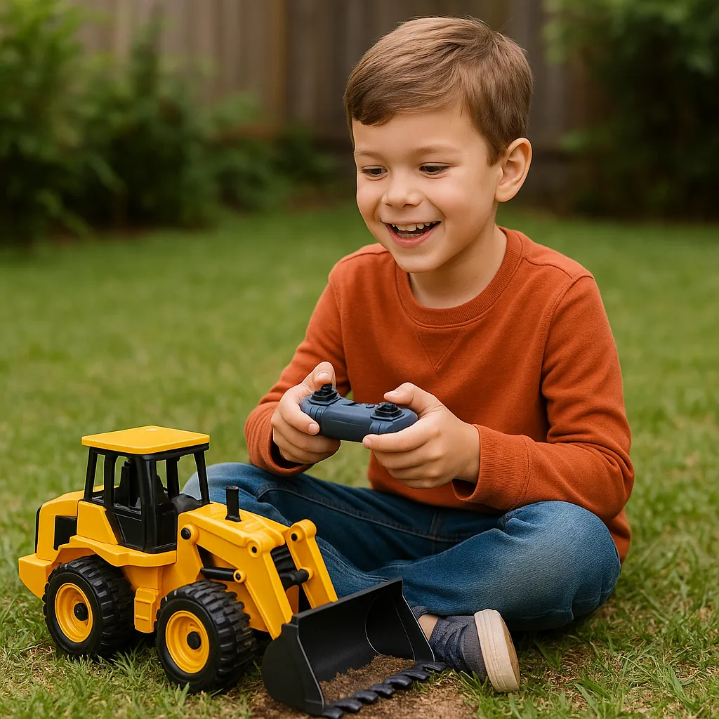 bild eines kindes mit Ferngesteuerte Bulldozer für Kinder